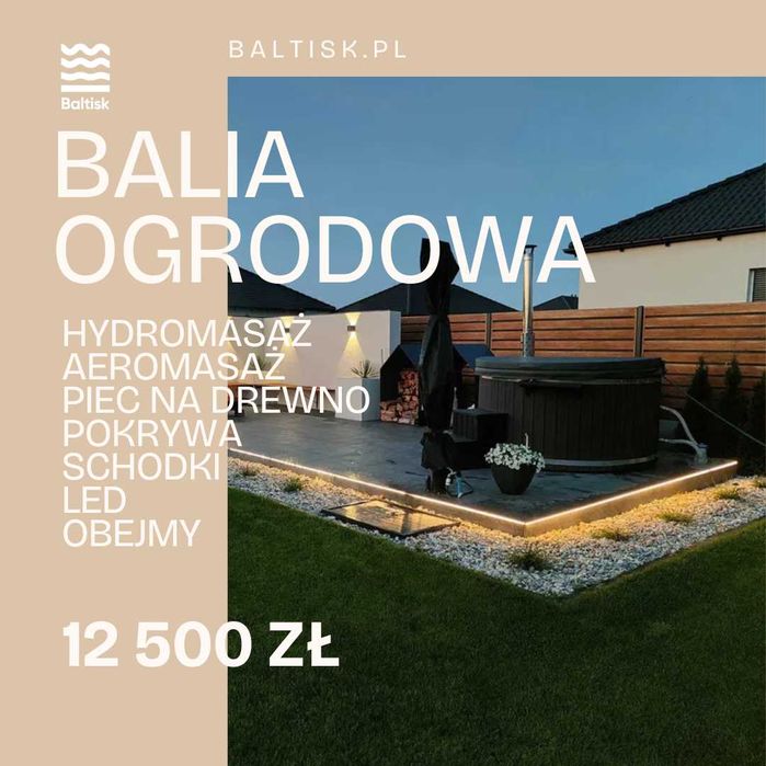 Balia ogrodowa, Jacuzzi wanna z hydromasażem piec na drewno bania LED