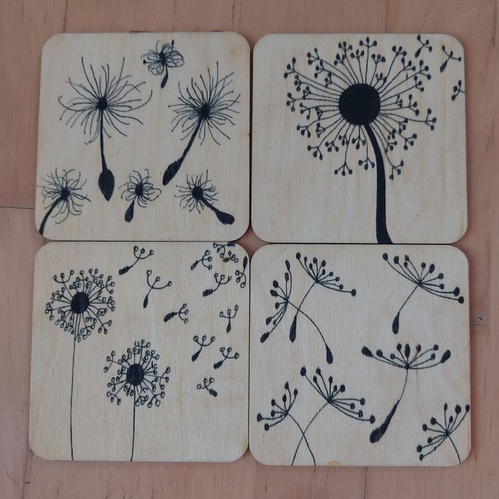 Podkładki pod kubek DMUCHAWCE LAWENDA 6szt hand made