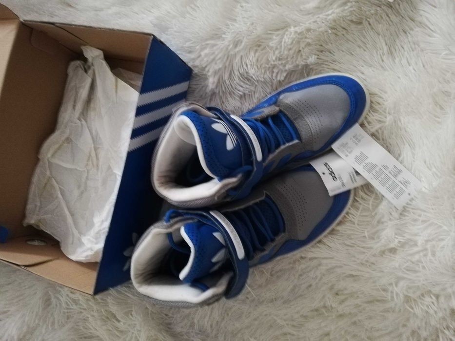 buty ADIDAS 40 2/3 wyższe niebieskie na rzepę