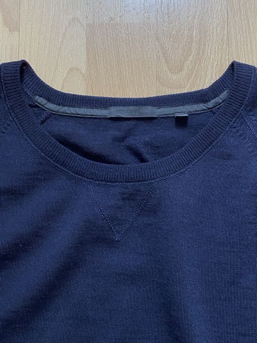 Чоловічий джемпер світшот Hugo Boss із тонкої мериносової вовни (100% Virgin Wool), темно-синій, XXL