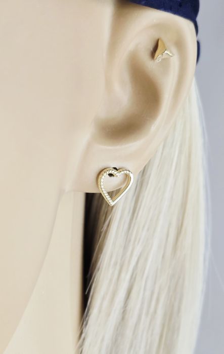 Złote kolczyki wtykane serca próba 585 14k