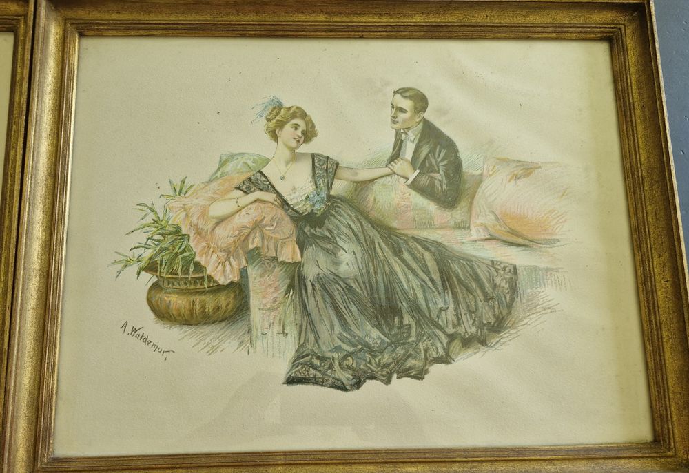 Par de gravuras Art Nouveau 1917 A.Waldemar