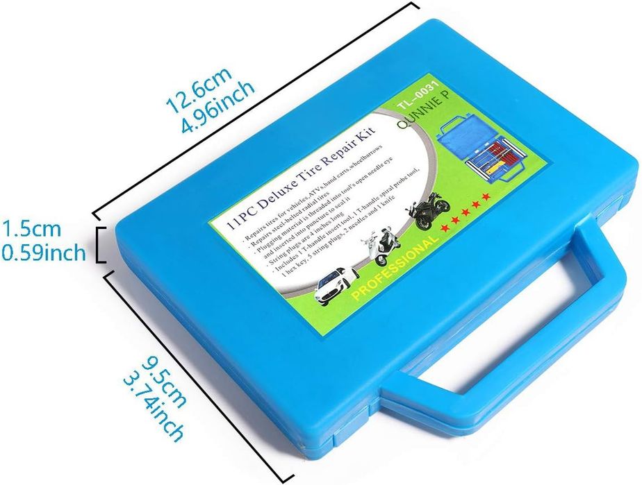 Kit reparação pneu automóvel com 22 acessórios e estojo NOVO