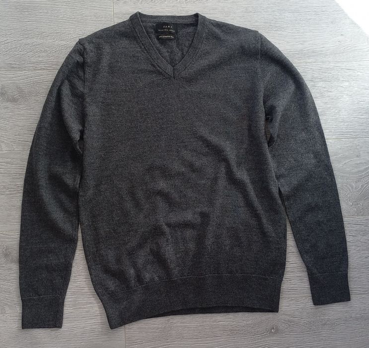 ZARA Man Sweter wełniany M grafitowy wełna