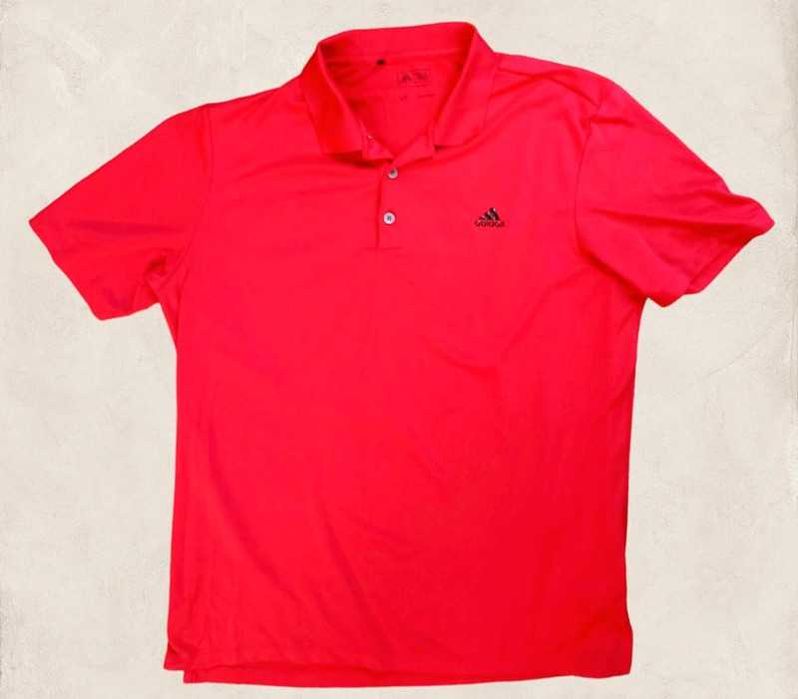 Adidas sportowe męskie polo czerwono poziomkowe L