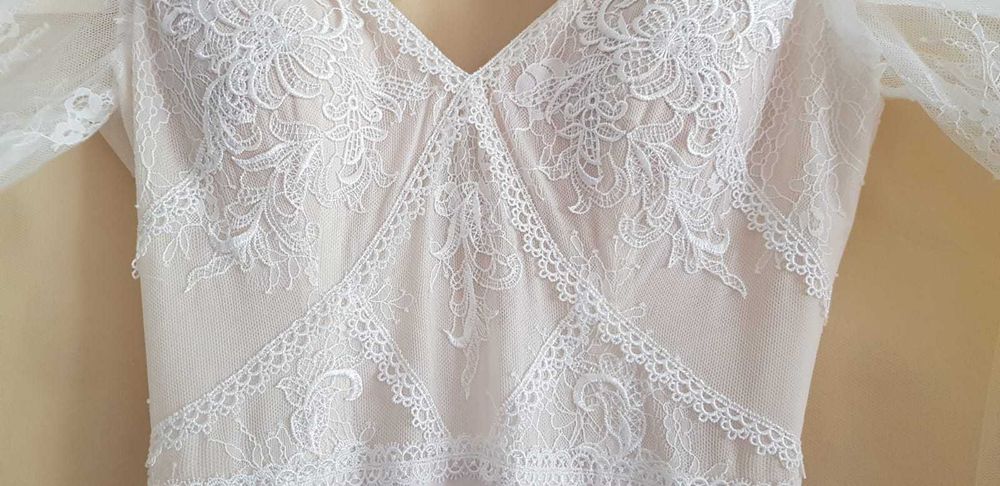 Unikatowa suknia ślubna boho z welonem, stan idealny