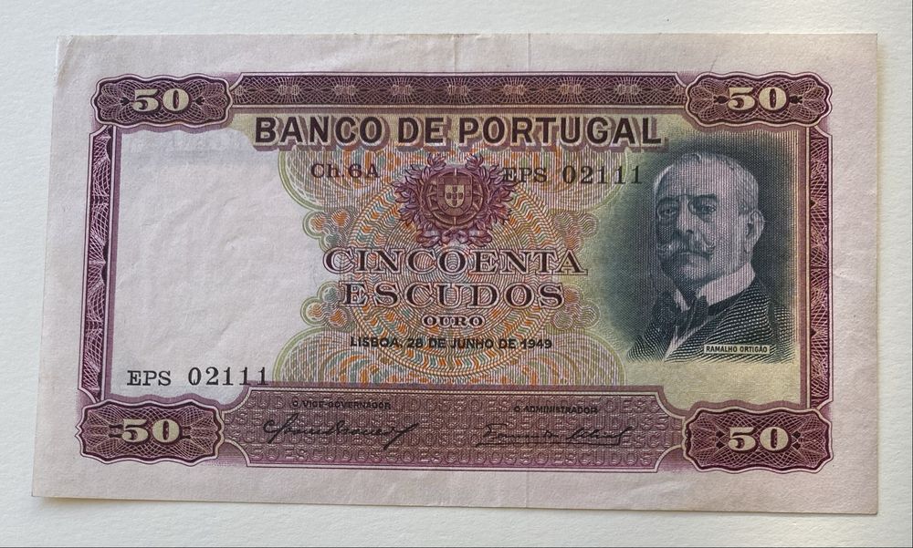 Nota 50$00 Escudos Ch.6A - Ramalho Ortigao 28/06/1949 RARA