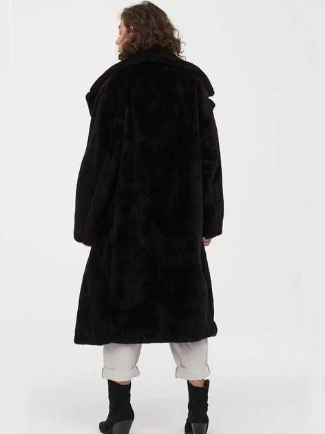Двубортная Черная шуба H&M Премиум С добавлением натуральной шерсти