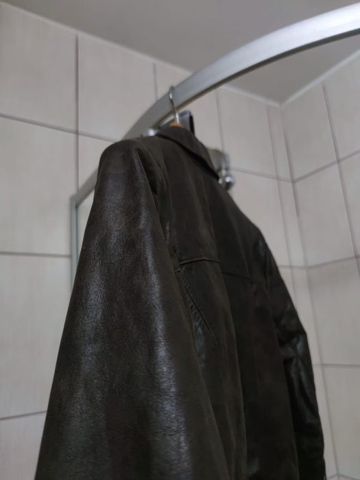 kurtka męska M skórzana brązowa kremowa ekologicznie ekologicznie eco