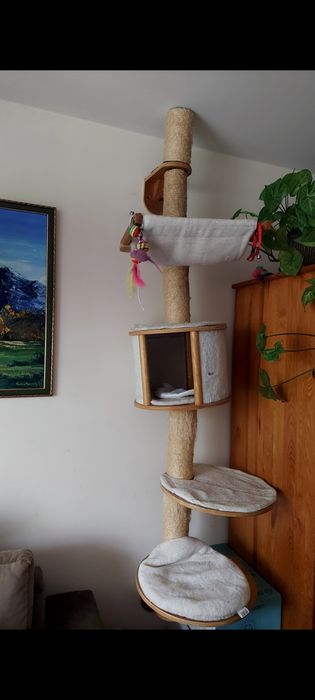 Drapak dla kota z leżaczkiem i budką .