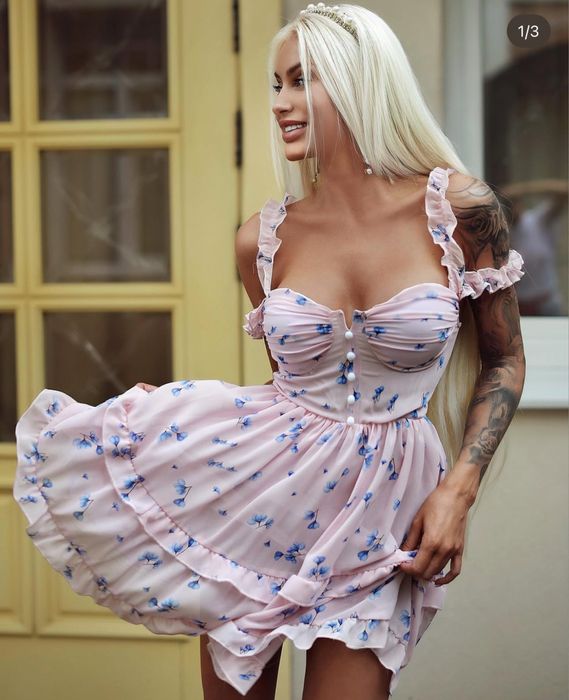 Рожева шифонова сукня | розмір М