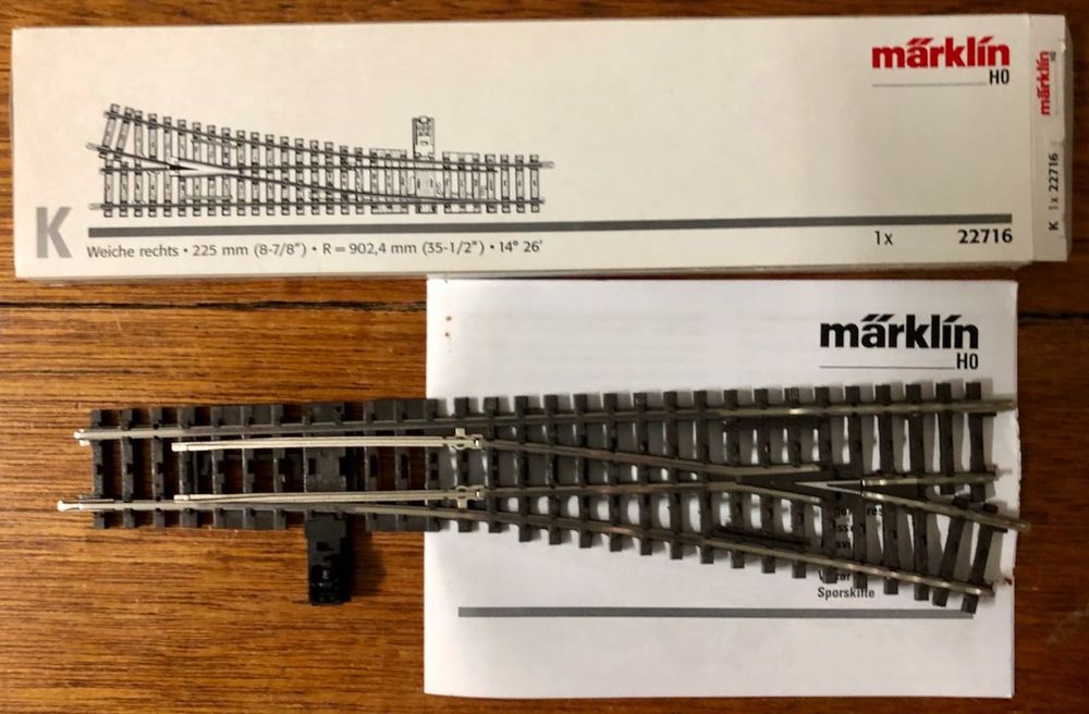 Modelismo Ferroviário - Märklin - desvio 22716, via K, escala H0