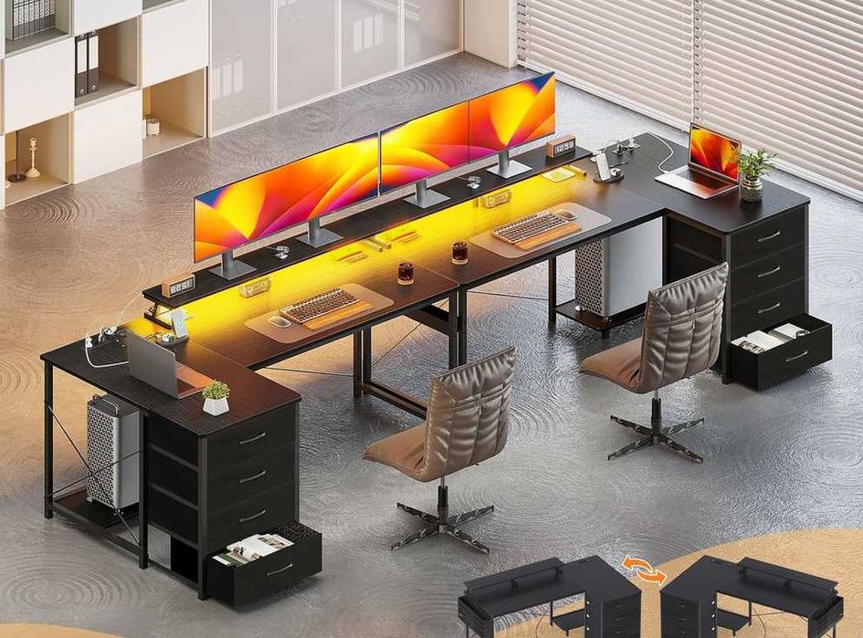 Mesa de gaming secretária preta com LED vários acessórios [2 tamanhos]