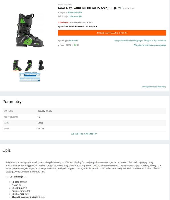 Buty narciarskie LANGE SX 120 roz. 27,5 / 42,5