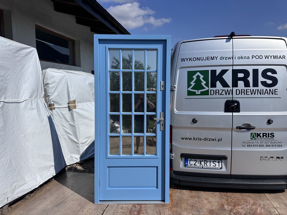 Drzwi zewnetrzne drewniane Amerykańskie niebieskie Cała Polska i UE