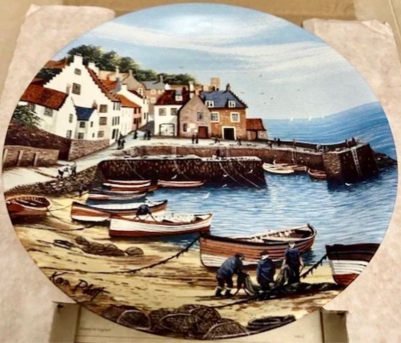 **Zestaw POOLE Marynistyka Statek Port Rybak Talerz Porcelana Vintage