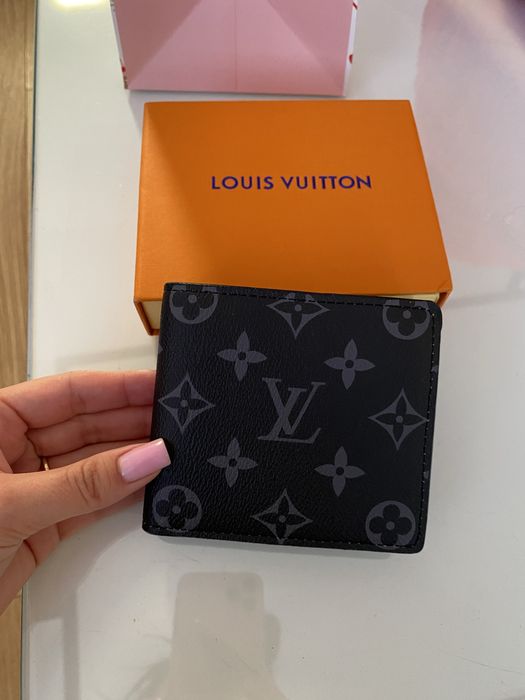 Portfel męski  LV Louis Vuitton monogram skórzany skóra szary czarny