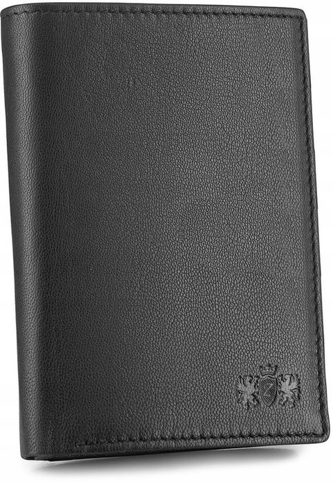 Portfel Męski Skórzany Pionowy Czarny Elegancki Ochrona Kart Rfid Zaga