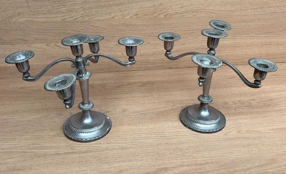 Candelabro, castiçais (par), castiçais veleiros de 5 luzes antigos em metal
