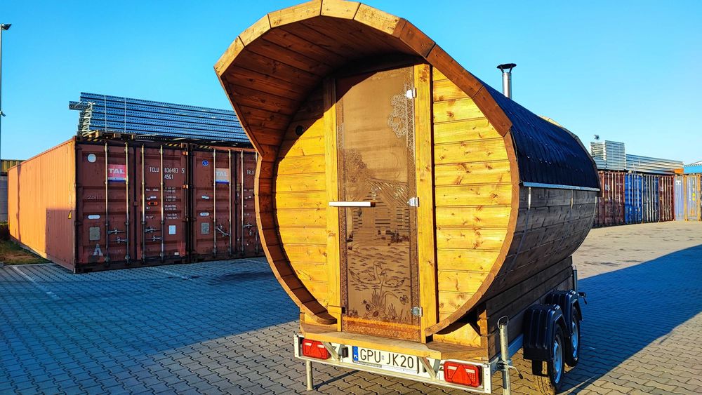 Sauna Mobilna na przyczepie 300cm 3m 340cm dwuosiowa opalana drewnem