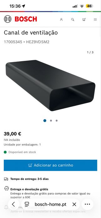 Canal de Ventilação Bosch / HEZ9VDSM2 Custou 40€