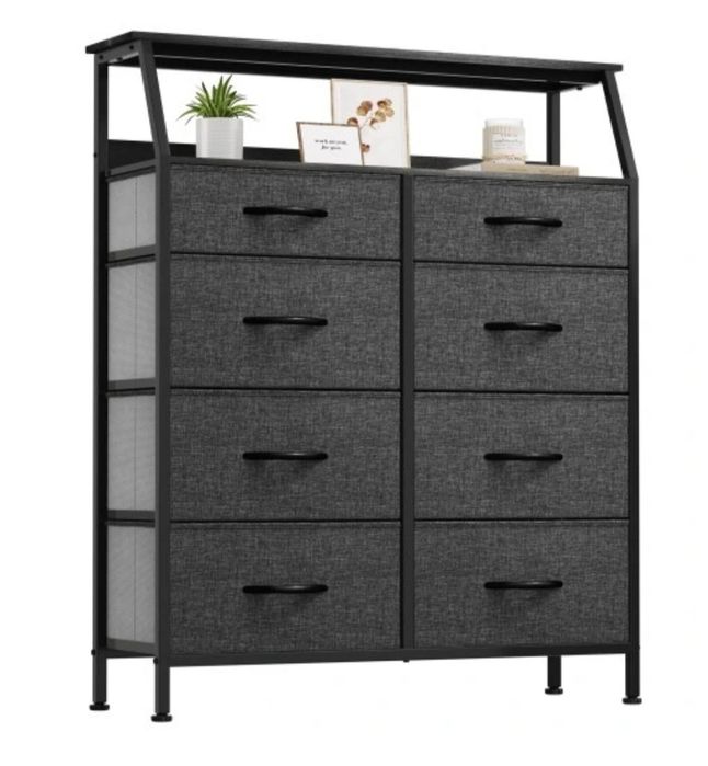 Czarna komoda materiałowa z 8 szufladami