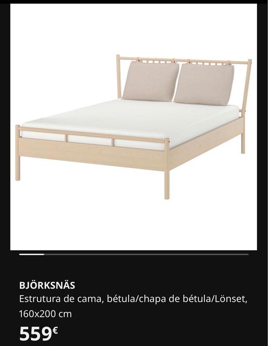 Conjunto Cama + Mesas de Cabeceira IKEA BJORKSNAS - Betula Natural