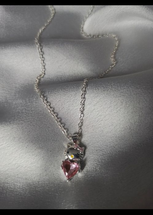 naszyjnik hello kitty błyszczący rozowy srebrny