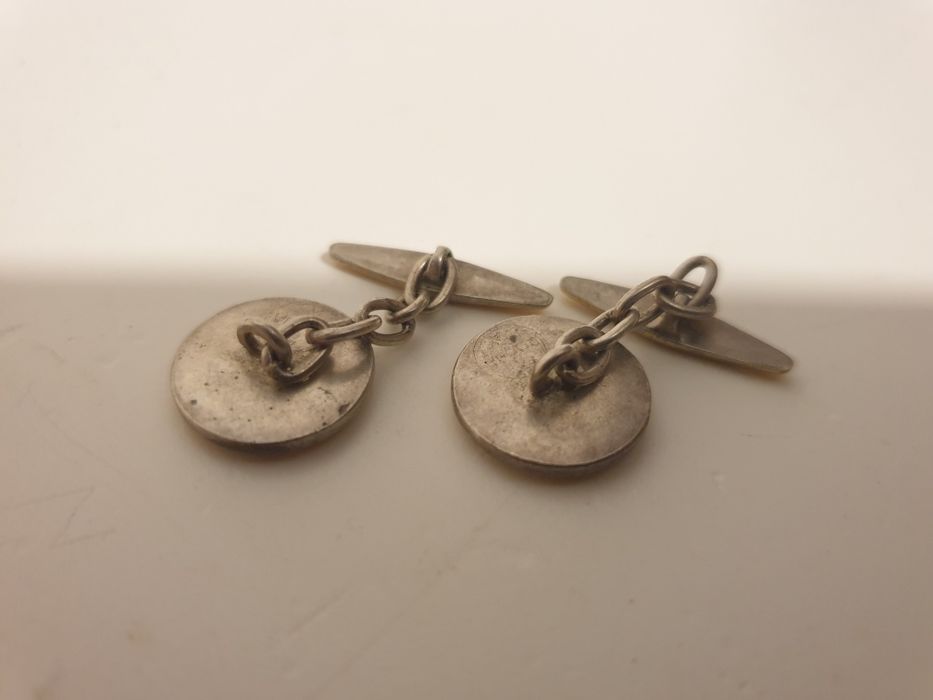 Lindos antigos botões de punho Rocha  em prata com ouro e madrepérola