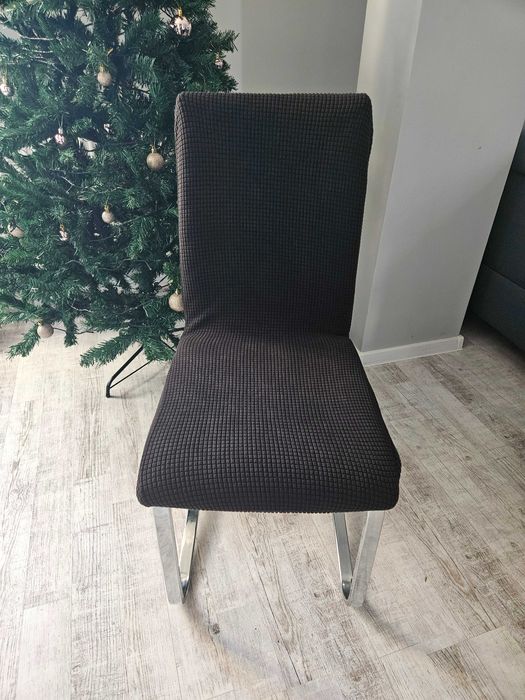 Pokrowce na krzesła komplet czarne żakardowe kratka 4 szt