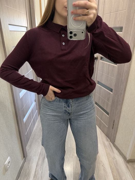 Кофта-поло ZARA бургунді 38/М mex.28 реглан