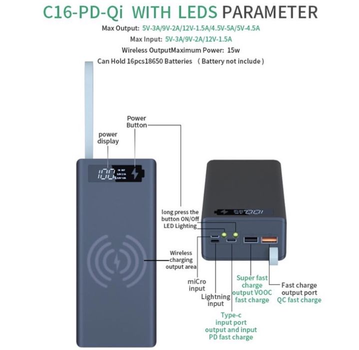 Корпус для POWER BANK/повербанк, 16*18650