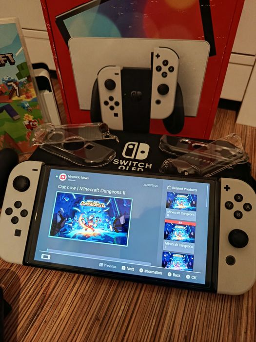 Nintendo Switch Oled biały, minecraft, jak nowy