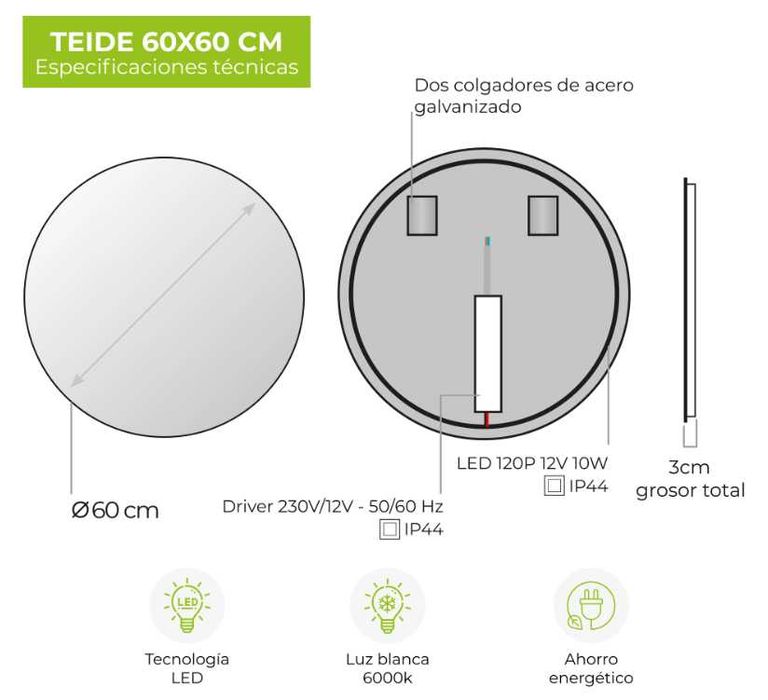 Espelho com iluminação led redondo - como novo
