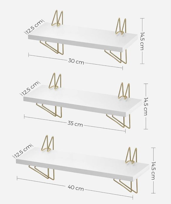 SONGMICS Zestaw 3 półek ściennych, pływająca półka, metalowa rama, sty