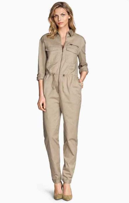 Beżowy bawełniany kombinezon cargo H&M XS-S