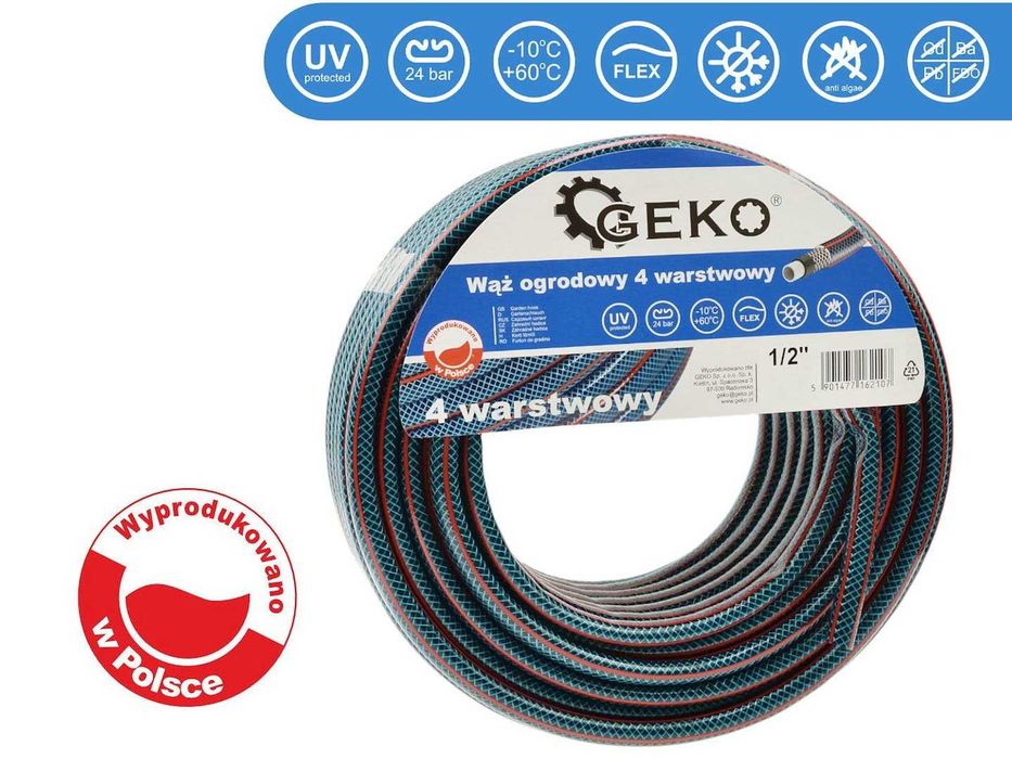 WĄŻ OGRODOWY WZMACNIANY 1/2" 20m 30m 50m 4-warstwowy Polski 2400