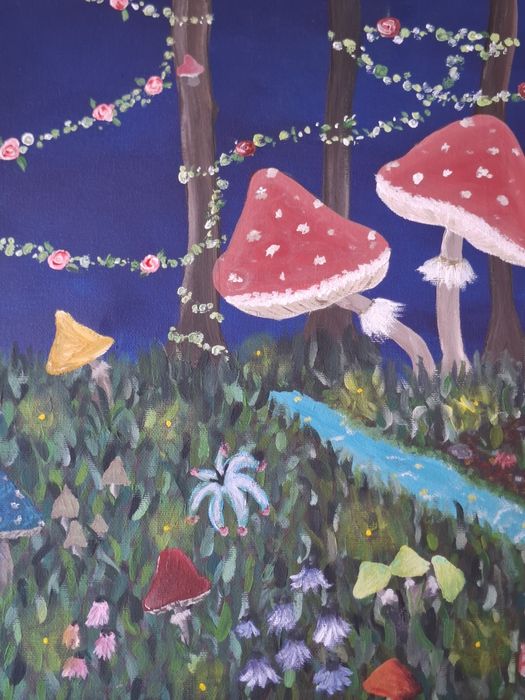 Obraz akrylowy na płótnie – magiczny las, ręcznie malowany