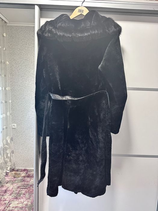 Шуба мутон з норкою 110 см