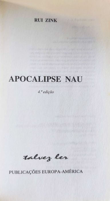 Apocalipse Nau, de Rui Zink