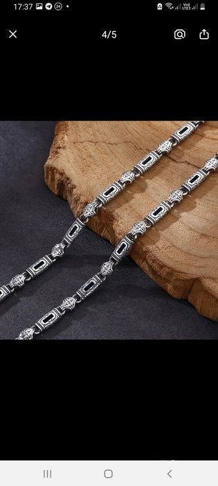 Мужская цепь серебро стерлинг с черным агатом