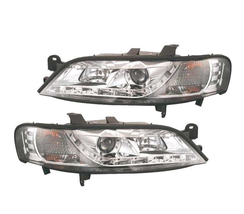 FARÓIS OPEL VECTRA B 99-02 LUZ DIURNA LED FUNDO CROMADO