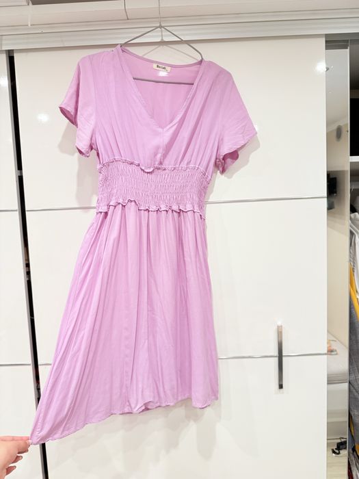 Śliczna liliowa sukienka wiskoza+bawełna