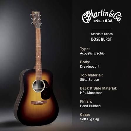 Martin Guitar DX2E Ziricote Burst (nova)