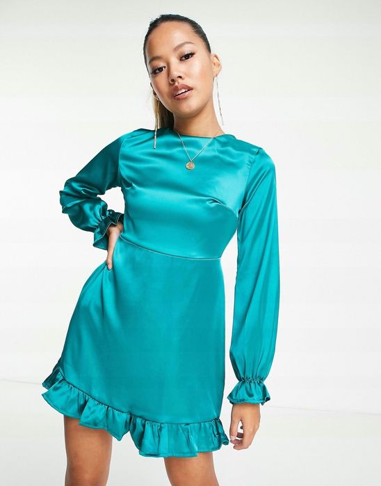 Flounce London 36 S Sukienka Satynowa Z Falbanką Petite H10687