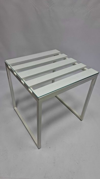 Stolik kuchenny 70x70 biały z szybą