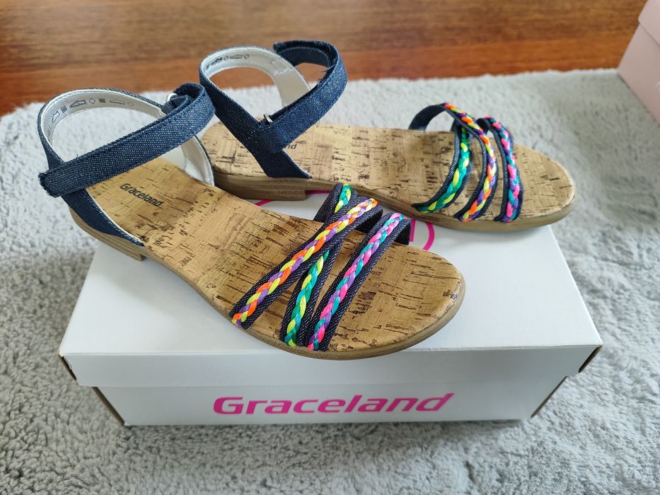 Sandałki granatowe z kolorowymi paskami Graceland r.35.