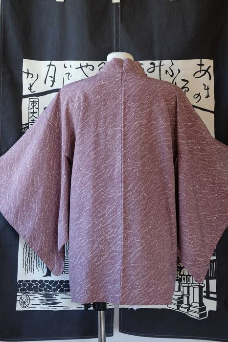 Haori japońska narzutka na kimono fioletowe w kropki paski jedwab