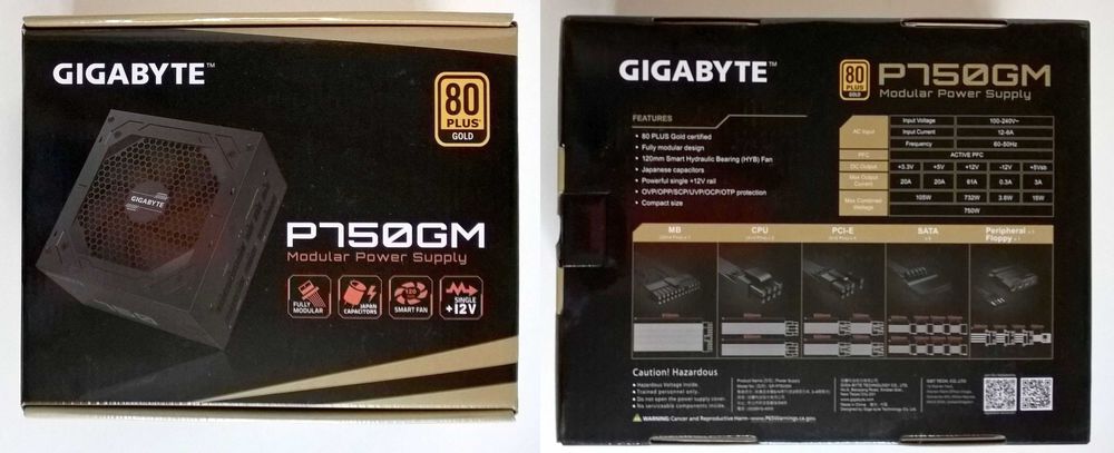 Puste pudełko po zasilaczu komputerowym GIGABYTE 750W.
