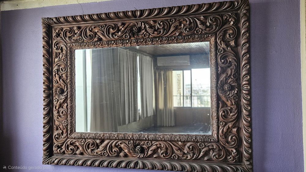 Solid Wood Mirror with Ornamental Frame504357440351129601
